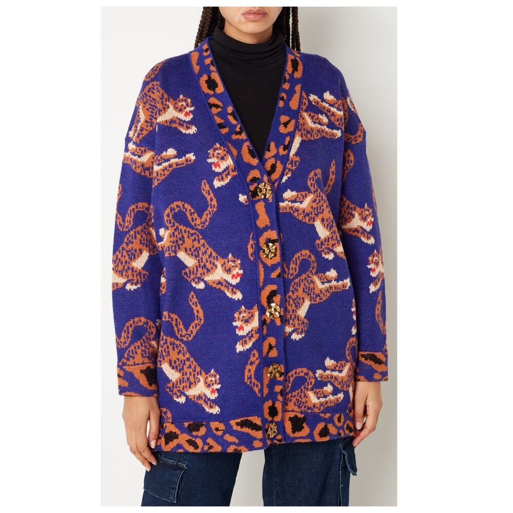 NEW FARM Rio Leopards Jacquard Cardigan Size Medium